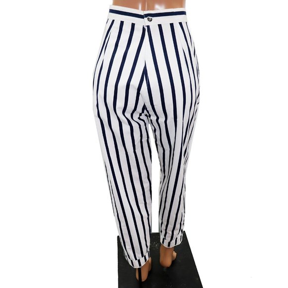 Y2K High Waisted GITANO Navy STRIPE pants S - Picture 3 of 6